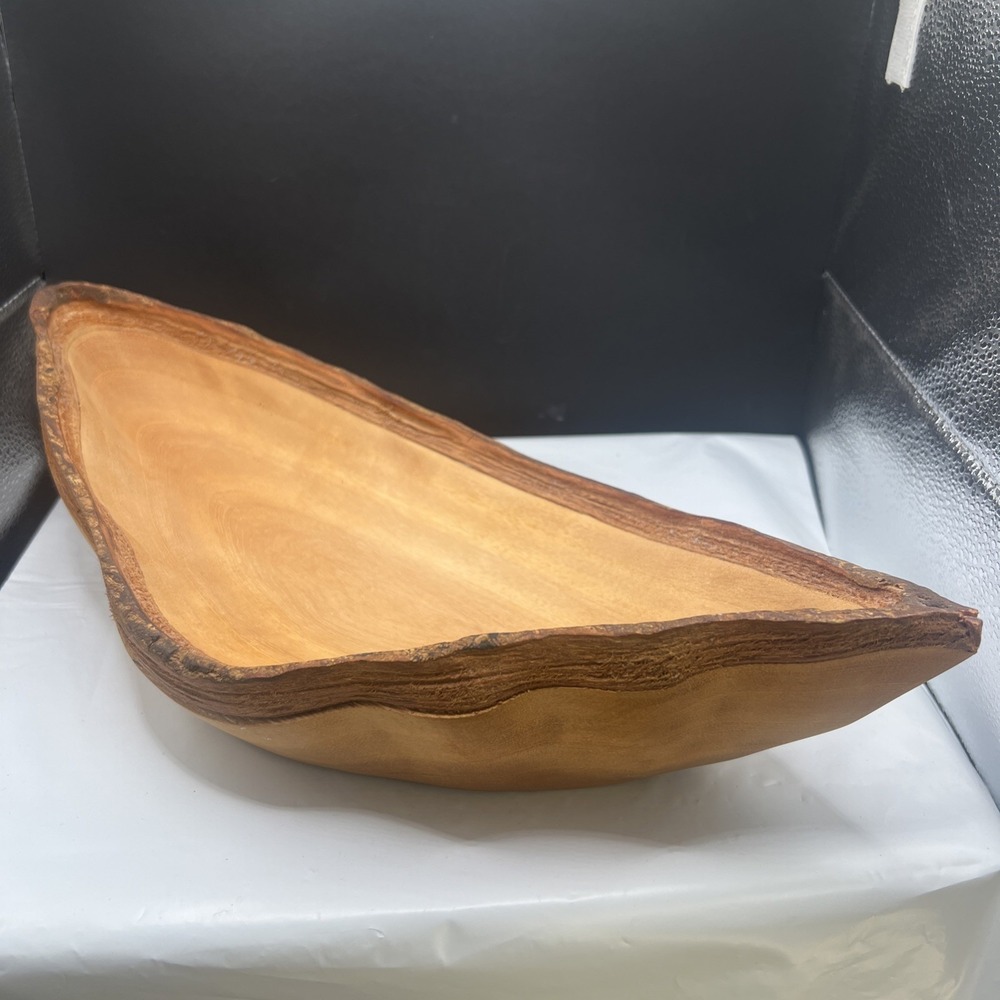 World Market Mango Wood Live Edge Boat Bowl Serving Centerpiece 15 Inches